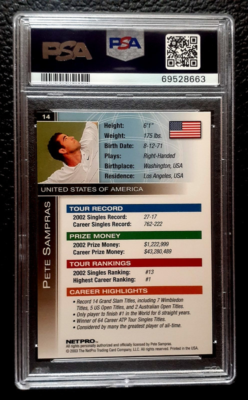 PETE SAMPRAS 2003 NETPRO INTERNATIONAL SERIES TENNIS #14 PSA 10       89864 view 2