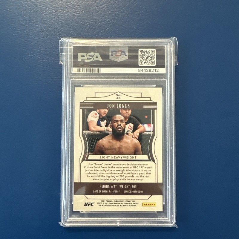 2021 PANINI CHRONICLES UFC #45 JON JONES LEGACY Blue /99 PSA 10  view 2