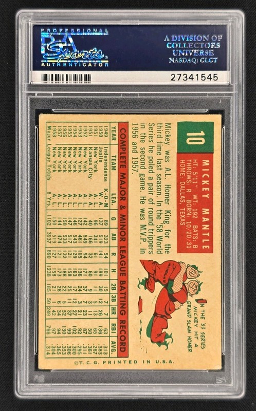 Mickey Mantle - AMAZING CENTERING - Topps 1959 #10 PSA 4 VG-EX New York Yankees view 2