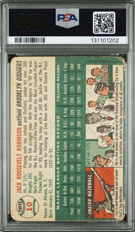 PSA 1 (mk) 1954 Topps #10 Jackie Robinson Brooklyn Dodgers HOF! view 2