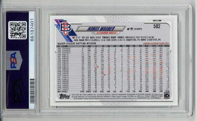 2021 TOPPS #502 HONUS WAGNER CARD PITTSBURGH PIRATES PSA 10 SP LOW POP VERY RARE view 2