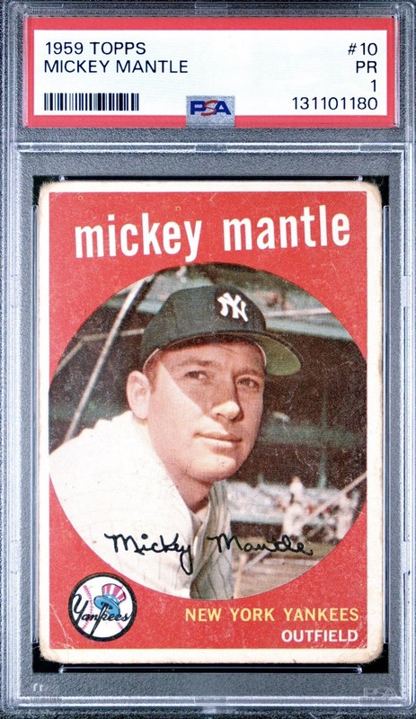 1959 TOPPS #10 MICKEY MANTLE PSA 1 Excellent Eye appeal