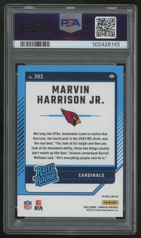 2024 Optic Preview Marvin Harrison Jr. RC Rated Rookie Red Pandora PSA 9 view 2