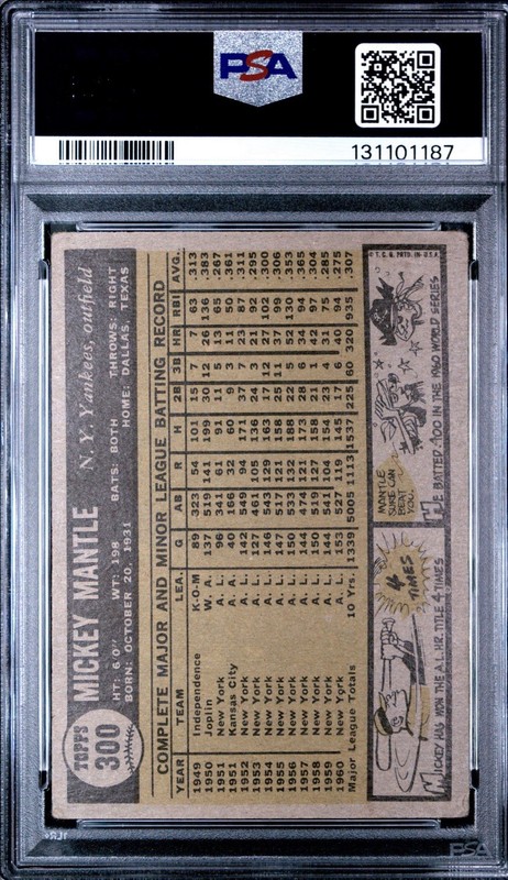 1961 Topps Mickey Mantle #300 PSA 2 Good view 2
