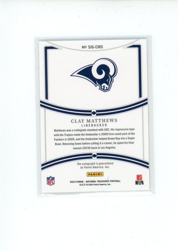 2023 Panini National Treasures Clay Matthews #SIG-CMS Signatures Autograph Auto view 2
