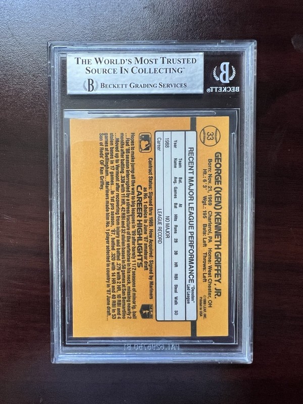 1989 Donruss #33 Ken Griffey RR Rated Rookie Beckett Authentic Autograph view 2