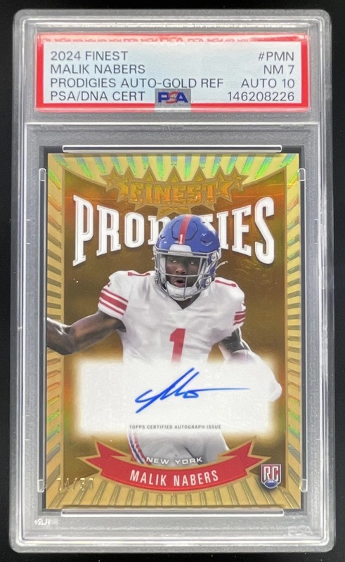 2024 Topps Finest Prodigies Gold #P-MN Malik Nabers RC Auto /50 PSA 7