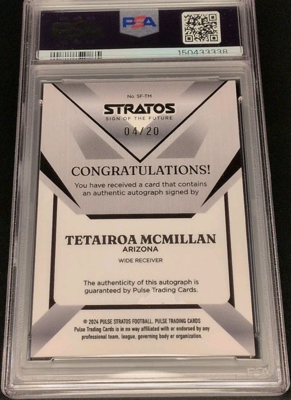 PSA 10/10 POP 1 2025 Pulse Stratos Tetairoa McMillan Auto #SF-TM /20 PANTHERS view 2