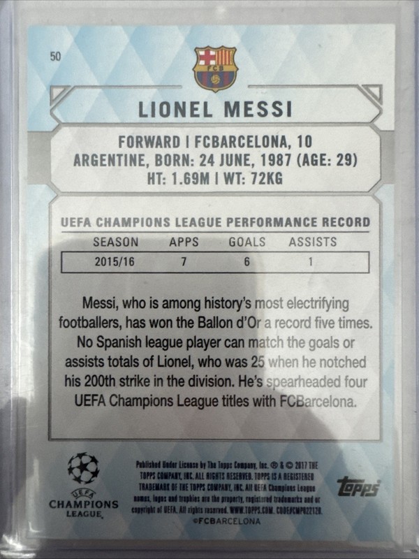 2016-17 Topps UEFA Champions League Showcase - Lionel Messi #50 view 2