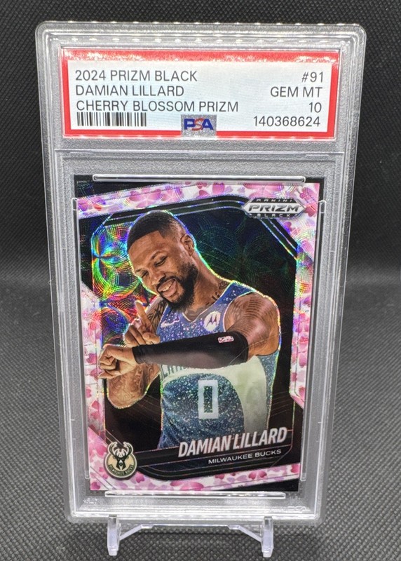 Panini 2024-25 Prizm Black Damian Lillard Cherry Blossom Prizm #91  04/20 PSA 10