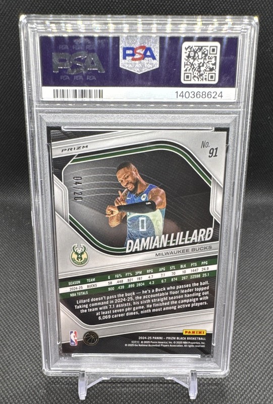 Panini 2024-25 Prizm Black Damian Lillard Cherry Blossom Prizm #91  04/20 PSA 10 view 2