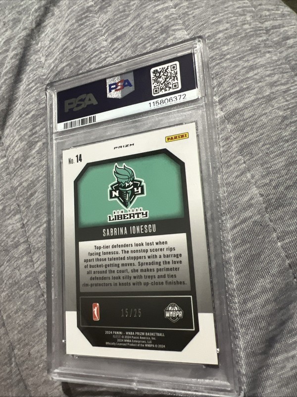 2024 PANINI PRIZM WNBA TOP TIER MOJO PRIZM #14 SABRINA IONESCU 15/25 PSA 9 view 2