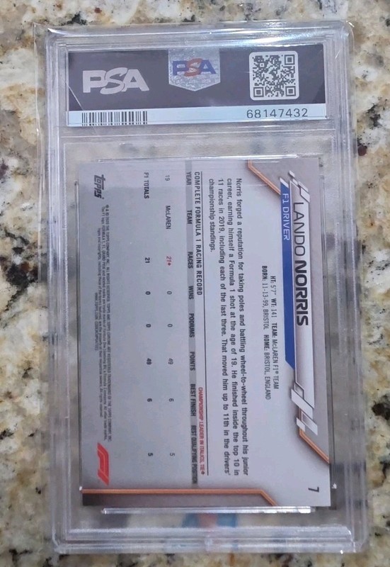 2020 Topps Chrome Sapphire F1 Lando Norris RC Refractor Portrait PSA 10 McLaren view 2