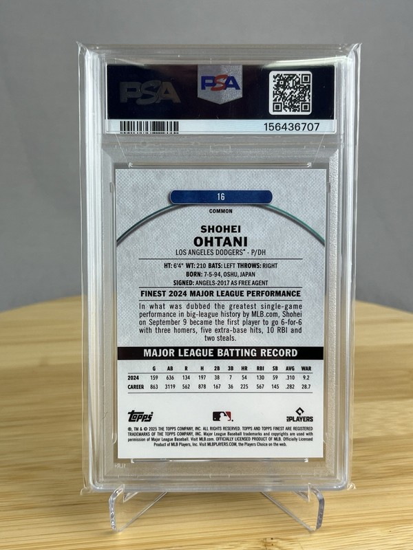 2025 Topps Finest #16 Shohei Ohtani PSA 10 Checkerboard Refractor Dodgers view 2