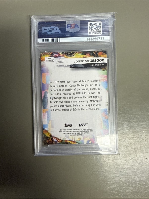 2024 Topps Finest UFC Conor McGregor 04/93 Green Shimmer Uncommon #151 SP PSA 10 view 2