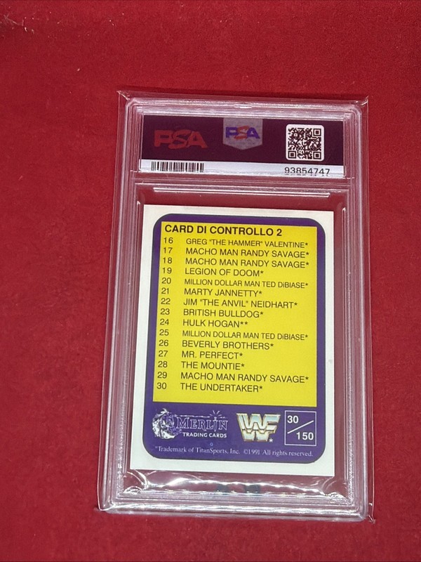 1991 Merlin WWF #30 The Undertaker Rookie Checklist PSA 9 Italian Wrestling Card view 2
