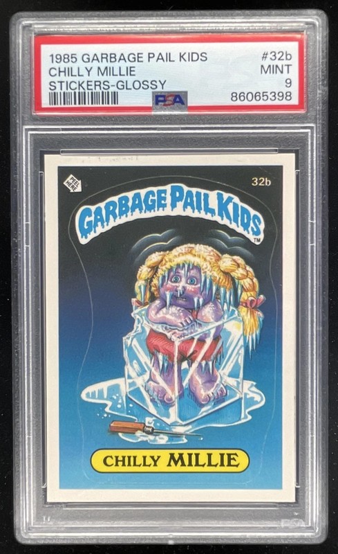 1985 Topps Garbage Pail Kids Stickers Glossy #32b Chilly Millie PSA 9