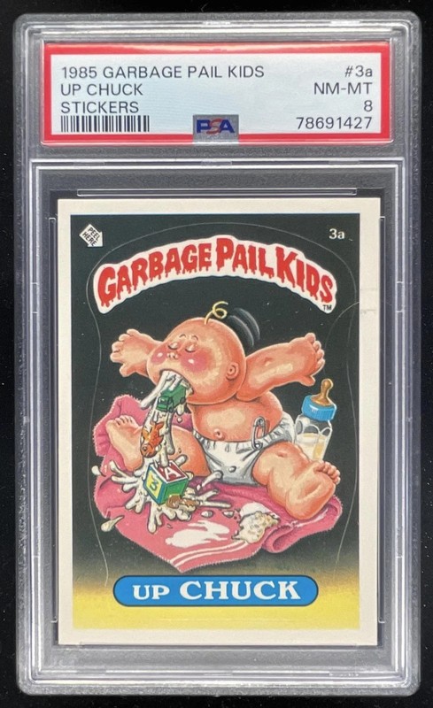 1985 Topps Garbage Pail Kids Stickers #3a Up Chuck PSA 8 view 1