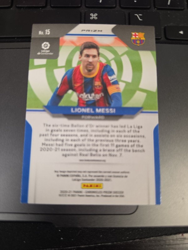2020-21 Panini Chronicles - Prizm La Liga Lionel Messi #15 Purple Mojo Prizm view 2