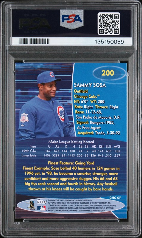 2000 Finest Sammy Sosa #200 PSA 9 view 2