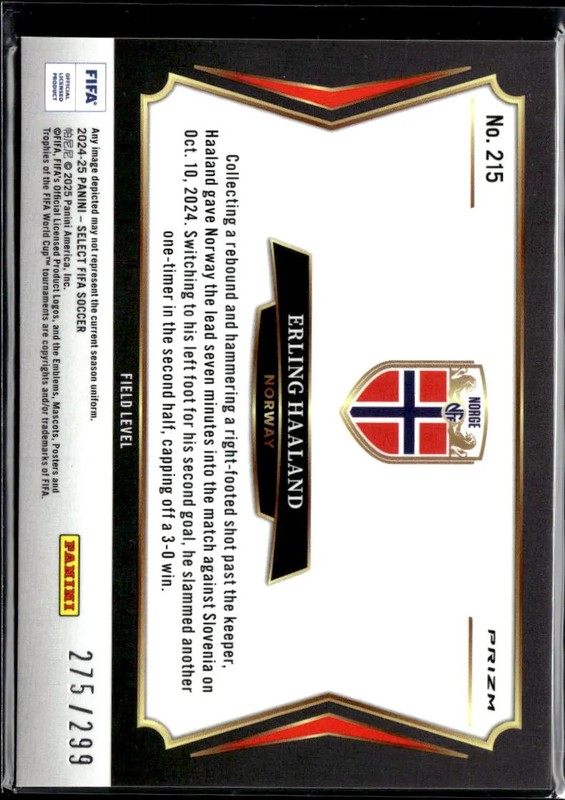 Erling Haaland 2025 Select FIFA Soccer Pink Mojo Prizm 275/299 Norway view 2