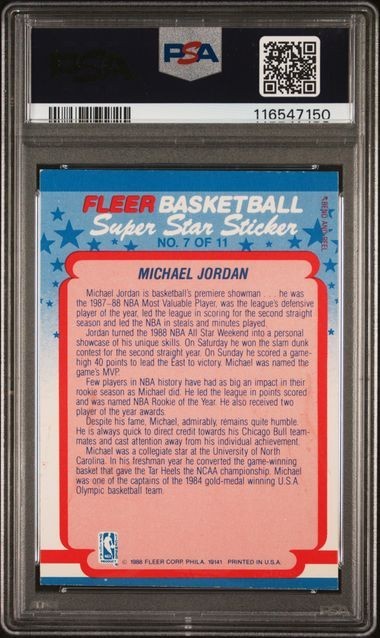 1988 Fleer Sticker MICHAEL JORDAN #7 GOAT PSA 5 view 2