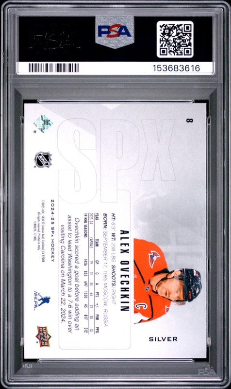 2024 Spx #8 Alex Ovechkin Silver PSA 9 view 2