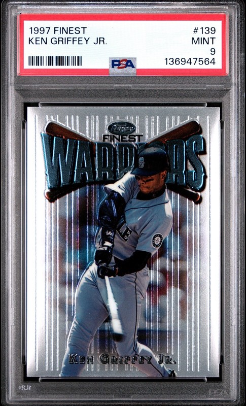 1997 97 TOPPS FINEST WARRIORS UNCOMMON SILVER KEN GRIFFEY JR #1 PSA 9 MINT HOF📈
