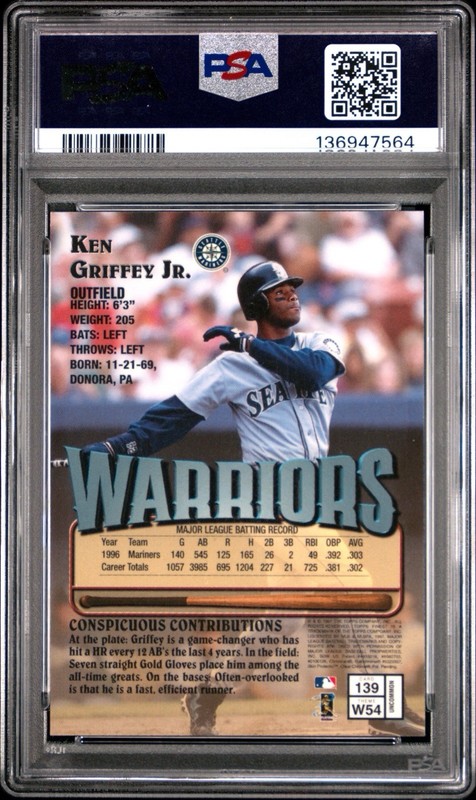 1997 97 TOPPS FINEST WARRIORS UNCOMMON SILVER KEN GRIFFEY JR #1 PSA 9 MINT HOF📈 view 2