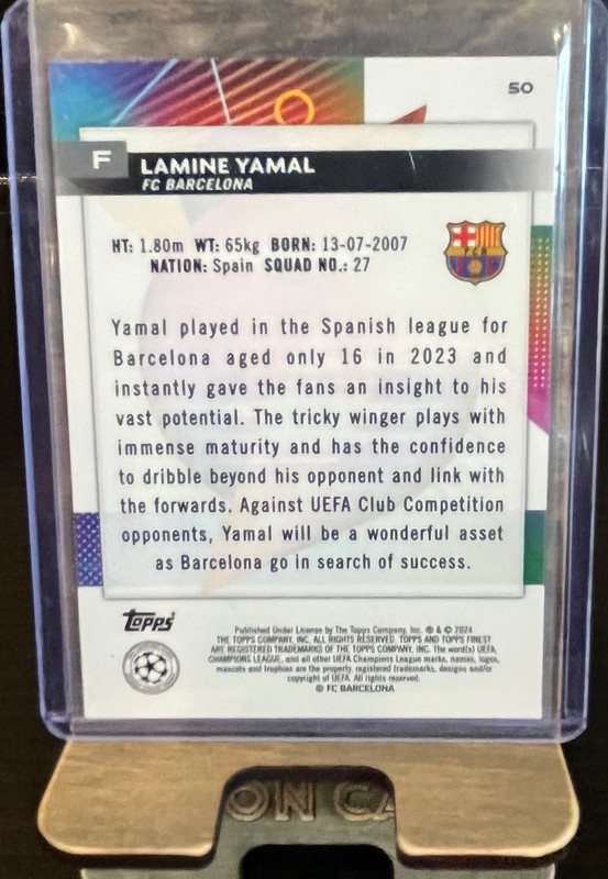 2023-2024 Topps Finest UEFA Club Competitions Lamine Yamal RC #50 view 2