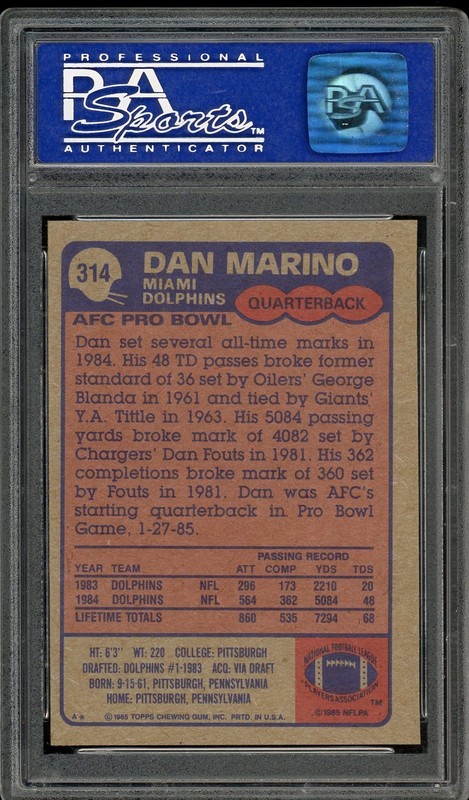 1985 Topps #314 Dan Marino - PSA 8 oc view 2