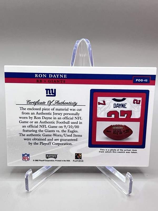 ON CARD AUTO 2002 Playoff Piece of the Game Ron Dayne #POG-45 Game Used Football view 2