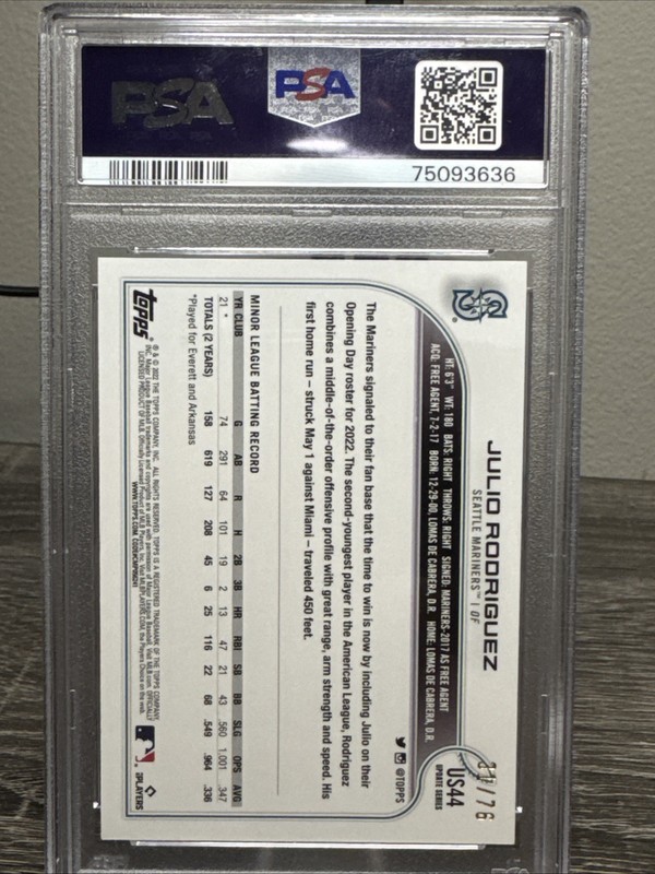 Julio Rodriguez 2022 Topps Update #US44 Independence Day /76 PSA 10 view 2