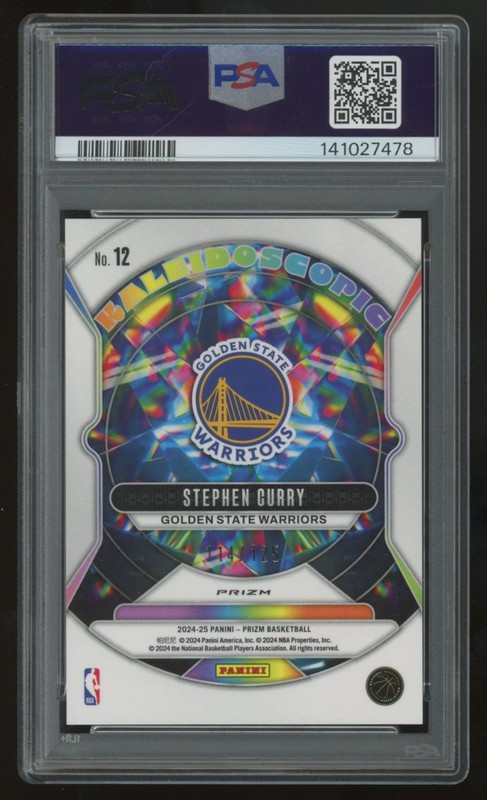 2024-25 Prizm Stephen Curry Kaleidoscopic Blue Ice /125 #12 PSA 10 view 2