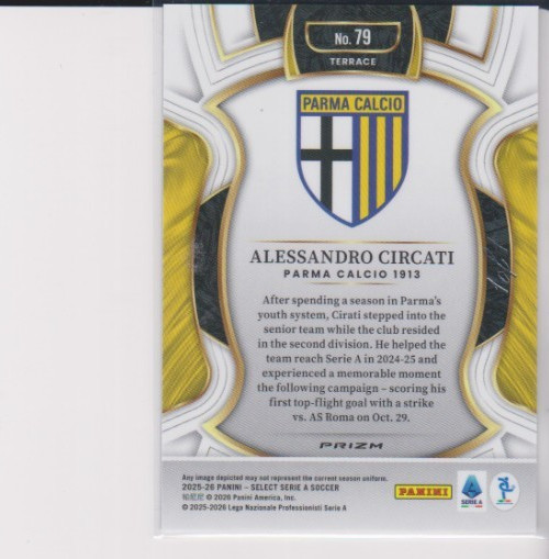2025-26 Panini Select Serie A 1/1 Alessandro Circati Parma Calcio SP SSP Black view 2