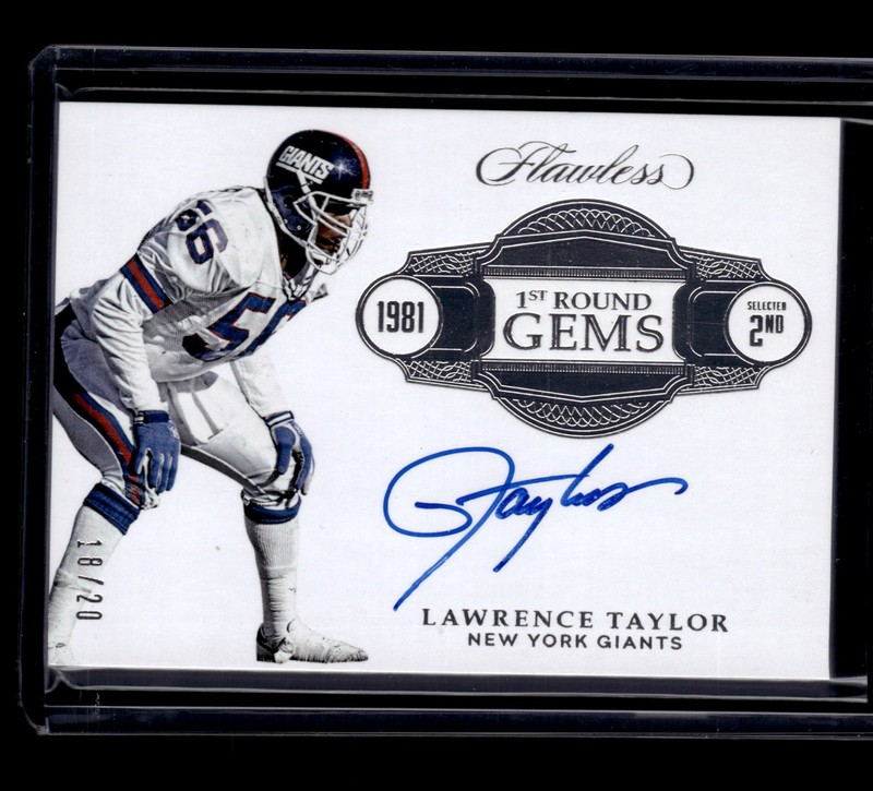 LAWRENCE TAYLOR #/20 2017 PANINI FLAWLESS 1ST ROUND GEMS SILVER ON CARD AUTO