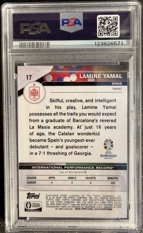 2024 Topps Chrome Sapphire ED Lamine Yamal RC #17 SP Image Variation PSA 9 Mint view 2