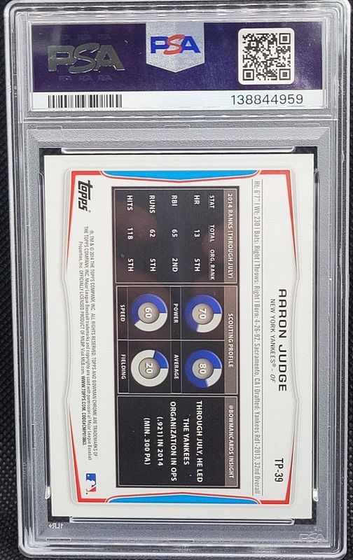 Aaron Judge 2014 Bowman Draft Silver Ice #TP-39 PSA Mint New York Yankees view 2