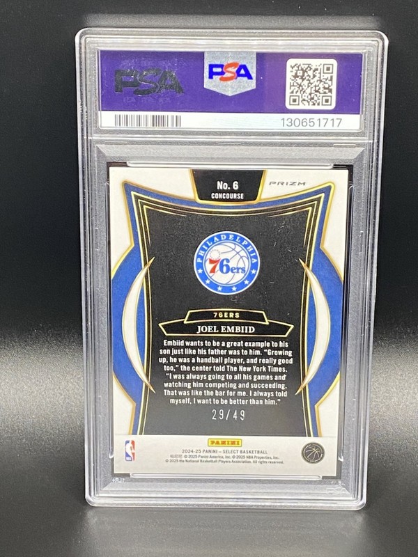 2024 Select Joel Embiid Teal/White/Pink Prizm #6 #'d 29/49 PSA NM-MT 8 76er's view 2