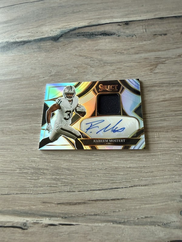 2025 Panini Select /249 Raheem Mostert Patch Auto Silver Prizm #SME-RMT Raiders