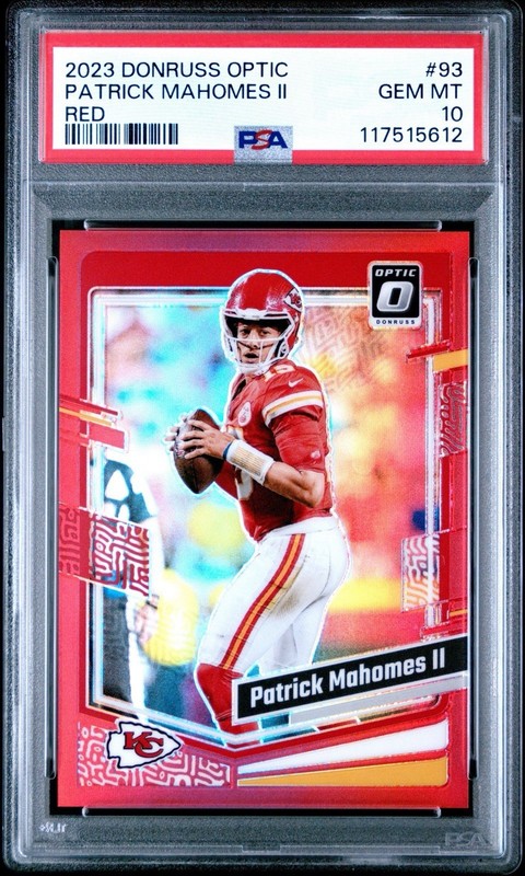 2023 Panini Donruss Optic Patrick Mahomes #93 Red Prizm /99 PSA 10 Color Match