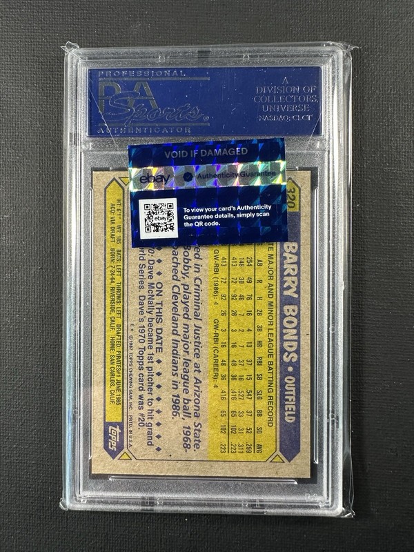 1987 Topps Barry Bonds PSA 10 view 2