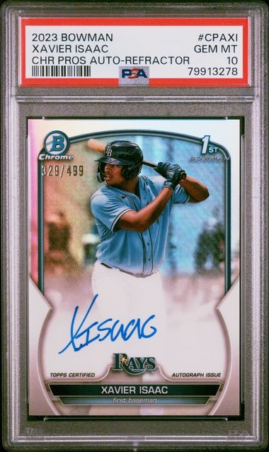 2023 Bowman - Xavier Isaac Prospect 1st Refractor Auto /499 PSA 10 #CPAXI Rays