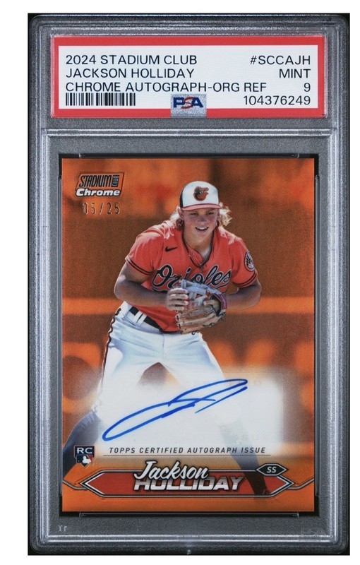 Jackson Holliday Stadium Club Orange Chrom Auto 05/25 Rookie Card PSA 10