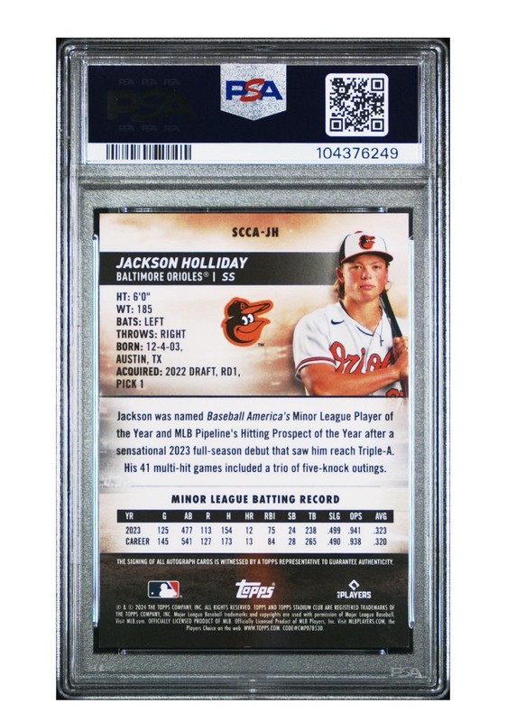 Jackson Holliday Stadium Club Orange Chrom Auto 05/25 Rookie Card PSA 10 view 2