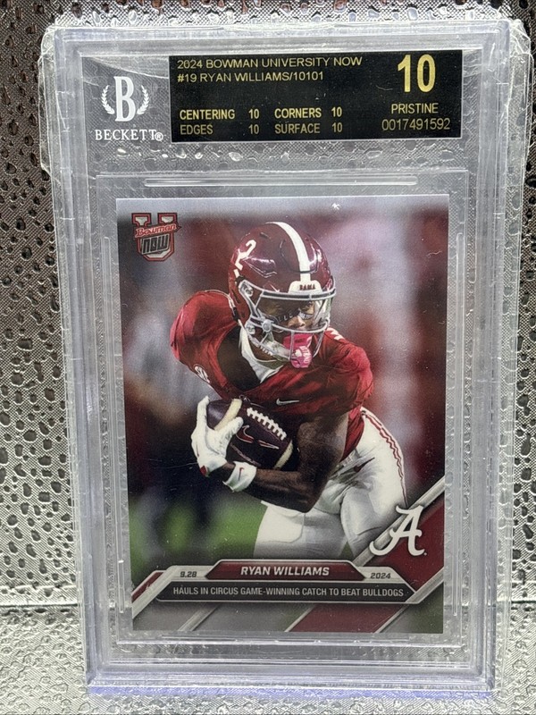 2024 Bowman University Now #19 Ryan Williams BGS 10 Black Label Pristine Bama