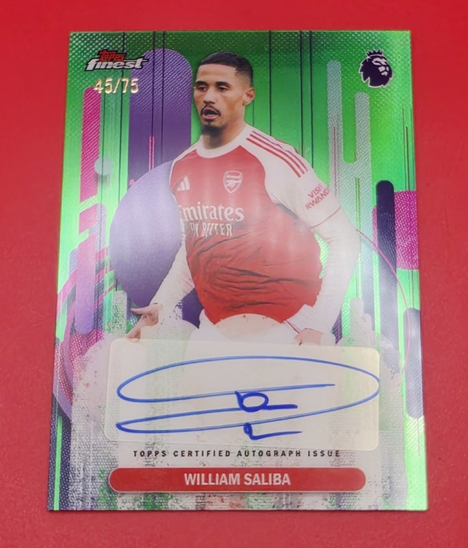 2025-26 Topps Finest Premier League Arsenal William Saliba Auto /75 view 2