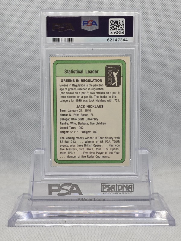 1981 Donruss Golf Jack Nicklaus RC ROOKIE HOF Statistical Leader PSA 7 NM view 2