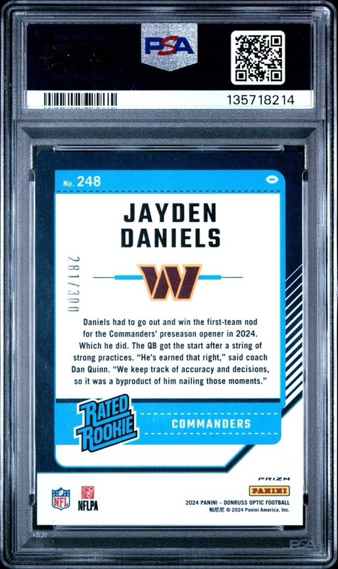 2024 Donruss Optic Premium Wave Jayden Daniels RC /300 Set  Rated Rookie PSA9 view 2