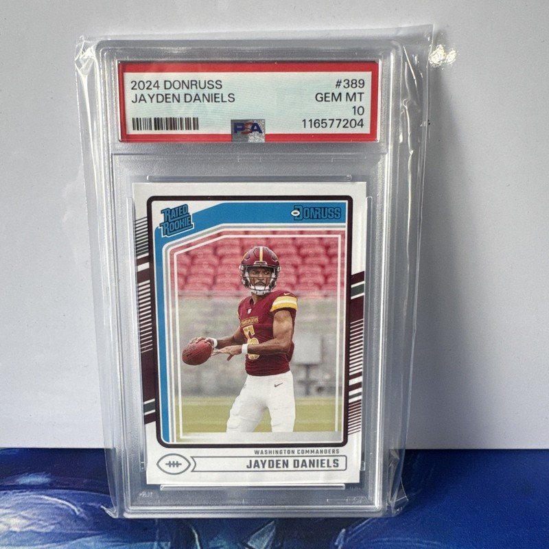 JAYDEN DANIELS PSA 10 2024 PANINI DONRUSS #389 RATED ROOKIE RC COMMANDERS 